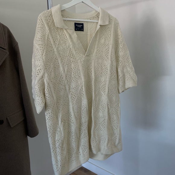 Abercrombie & Fitch Other - Abercrombie Men’s Knit/Crochet Cream Casual Polo Top w/ Collar